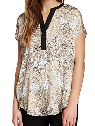 daniel rainn Black Printed SplitNeck Blouse Beige XS