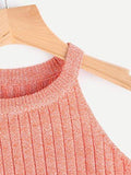 Knit Crop Top Ribbed Sleeveless Halter Neck Vest Tank Top Orange