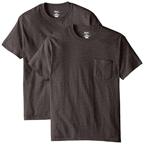 HANES 2 PACK SHORT SLEEVE POCKET BEEFYT CHARCOAL HEATHER XL