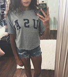 Sweatyrocks Letter Print Crop Tops SuMMer Short Sleeve Tshirt Grey M