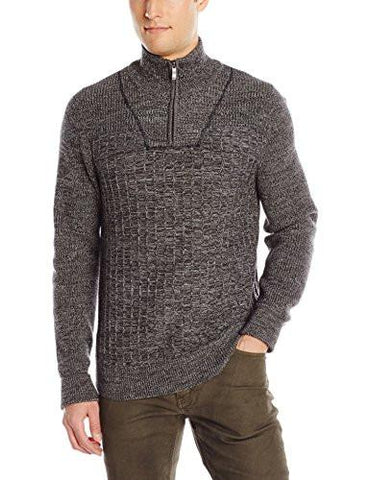 VINCE CAMUTO MOCK NECK 14ZIP SWEATER BELUGA MIXED YARNS SMALL