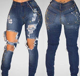 Casual High Waist Destroyed Ripped Distressed Skinny Denim With Holes Xxl