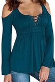 Creti Sexy VNeck Lace Blouse Long Sleeve Bandage Tshirt Tops
