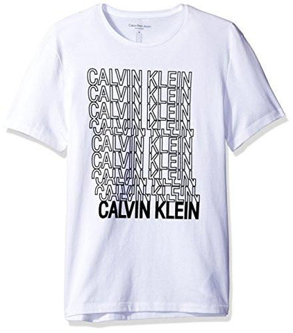 CALVIN KLEIN JEANS MEN SHORT SLEEVE CALVIN KLEIN LOGO FLOCK CREW NECK TSHIRT WHITE WASH LARGE