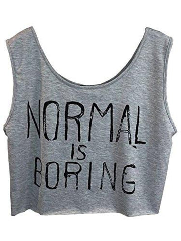 Sweatyrocks SuMMer Sleeveless Letter Print Crop Tank Top Small Grey#
