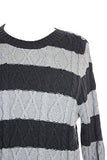 Charcoal Silver Striped Cableknit Sweater L