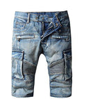 MEN MOTO BIKER JEANS SHORTS DENIM SHORT PANTS W32