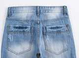 Liuhond Ripped Pants Slim Fit Light Blue Denim Holes Male Pants 36Wx33L Blue