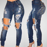 Casual High Waist Destroyed Ripped Distressed Skinny Denim With Holes Xxl