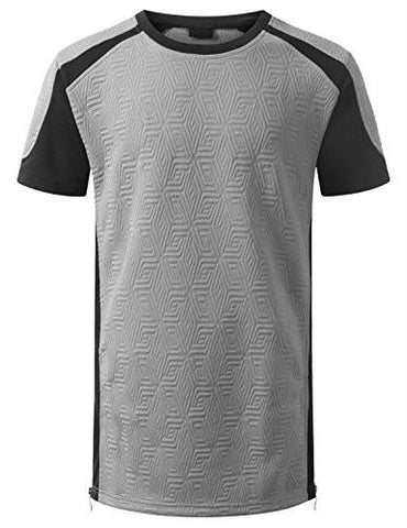 URBANCREWS Hipster Hip Hop Embossed Longline Crewneck Tshirt HGRAY SMALL