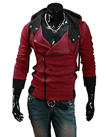 SUNNORN AUTUMN ZIPPER HOODIE CASUAL TOP COAT CARDIGAN SLIM HOODED JACKET M WINE RED
