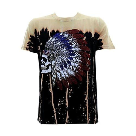 Imperious Indian Head Rhinestone Bleach Tshirt Black