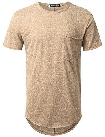 URBANCREWS Hipster Hip Hop Melange Longline Pocket Tshirt KHAKI L