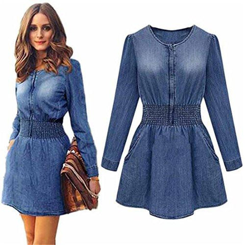 Denim DressHemlock Ladies Dress Shirt Party Mini Dress L Blue