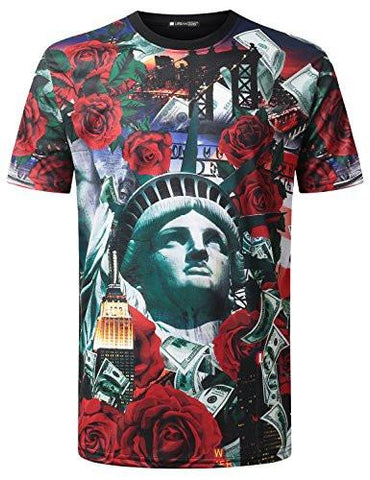 URBANCREWS Hipster Hip Hop Statue of Liberty Floral Crewneck Tee BLACK XXL