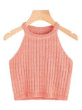 Knit Crop Top Ribbed Sleeveless Halter Neck Vest Tank Top Orange