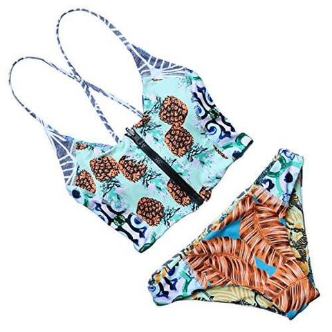 Mooskini Padded Printed Bikini Zipper Top Zebra Patten Bottom Bikini Swimsuit Lus Size 68