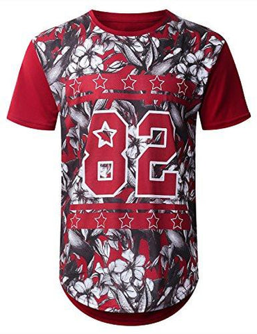 URBANCREWS Hipster Hip Hop Floral Varsity Longline Mesh Tshirt RED M