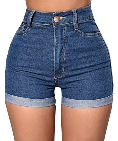 Baifern High Waist Stretch Denim ShortsBlueMedium