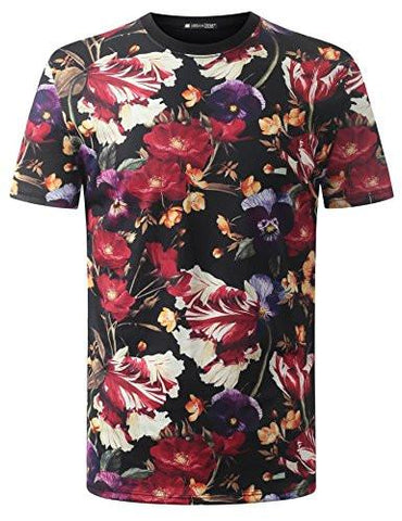 URBANCREWS Hipster Hip Hop Colorful Floral Crewneck Tshirt BLACK 2XL