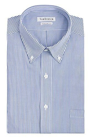 Pinpoint Regular Fit Stripe Button Down Collar Dress Shirt Blue 17.5 Neck 3435 Sleeve