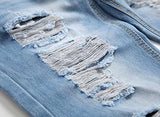 Liuhond Ripped Pants Slim Fit Light Blue Denim Holes Male Pants 36Wx33L Blue