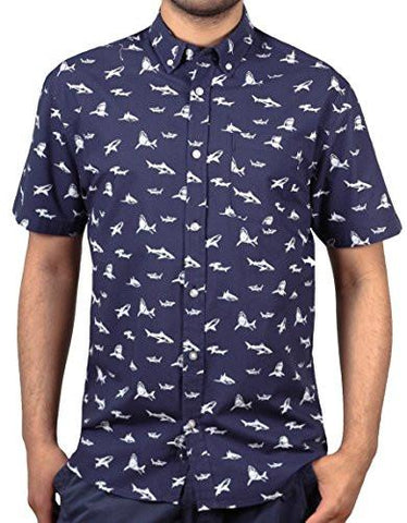 COTTON HAWAIIAN SHARK PRINT SHIRT NAVY FROM ALPHA BETA