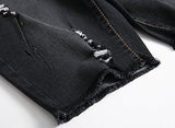 IWOLLENCE RIPPED DISTRESSED JEANS SLIM FIT ELASTIC DENIM SHORTS WITH HOLE BLACK GRAYUS 32