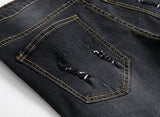 IWOLLENCE RIPPED DISTRESSED JEANS SLIM FIT ELASTIC DENIM SHORTS WITH HOLE BLACK GRAYUS 32