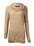 CowlNeck CableKnit Sweater Tan L