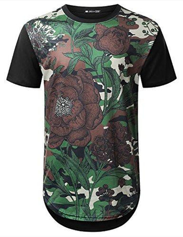 URBANCREWS Hipster Hip Hop Floral Camo Longline Tshirt BLACK M