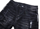 Men Zipper Deco Stretch With Broken Hole 34 Black