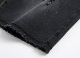 IWOLLENCE RIPPED DISTRESSED JEANS SLIM FIT ELASTIC DENIM SHORTS WITH HOLE BLACK GRAYUS 32