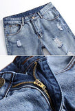 Men Ripped Slim Fit Straight Denim Jogger Pants Vintage Style With Broken Holes 05 W42