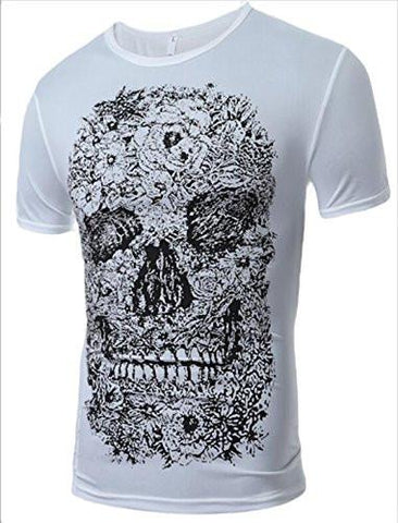 M2MO CASUAL COTTON SKULL PRINT SHORT SLEEVE TSHIRT WHITE US S
