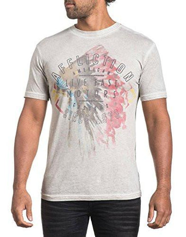 Affliction Native Motors Tee Shirt Vintage White Oil Stain Medium