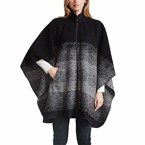 Zip Front Poncho Sweater Black SM
