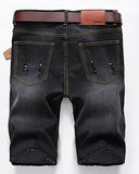 IWOLLENCE RIPPED DISTRESSED JEANS SLIM FIT ELASTIC DENIM SHORTS WITH HOLE BLACK GRAYUS 32