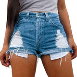 JUNIORS DISTRESSED CUT OFF RIPPED JEAN SHORTS HIGH WAISTED DENIM SHORTS M DENIM BLUE