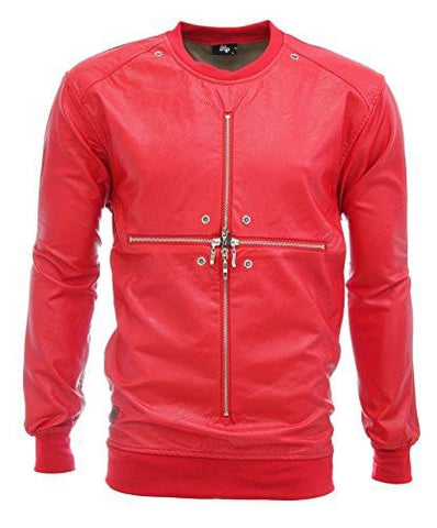 Imperious Cross Zipper Faux Leather Long Sleeve Pullover Shirtredm