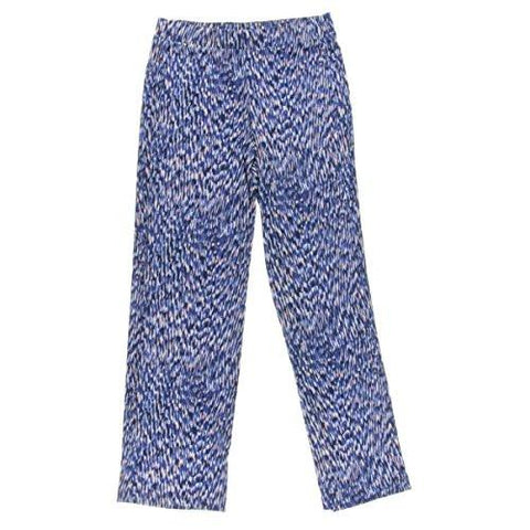 Printed Flat Front Wide Leg Pants Blue M