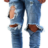 Slim Destroyed Ripped Stretch Holes Distressed Skinny Denim Jogger 36