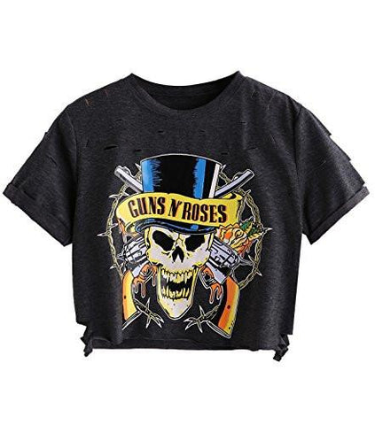 Sweatyrocks Graphic Print Crop Top SuMMer Short Sleeve Casual Tshirt Grey M