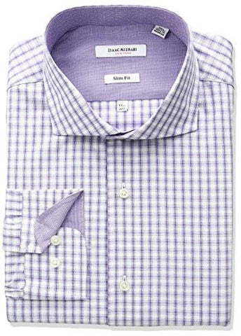 Slim Fit Multi Check Cut Away Collar Dress Shirt Purple 15.5 Neck 3233 Sleeve