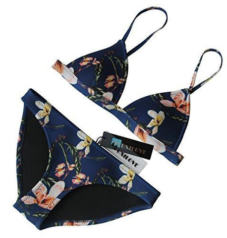 Muxilove Bright Mesh Wet Suit Neoprene Bikini Swimsuit Triangle Top Swimsuitfba Mus24 Dark Blue Floral