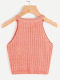 Knit Crop Top Ribbed Sleeveless Halter Neck Vest Tank Top Orange