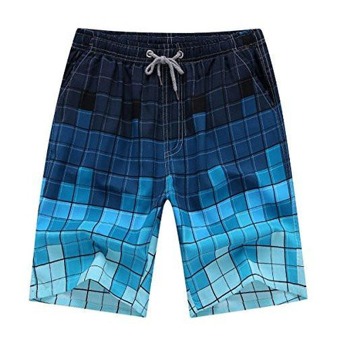 LAND PRINTING QUICK DRY BEACH BOARD SHORTS SWIM TRUNKS PLUS SIZE BLUEPLAID 3334 WAIST XXL