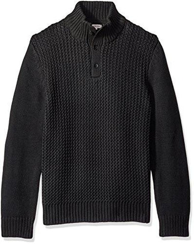 JEANS RACKED QUARTER BUTTON SWEATER BLACK XLARGE