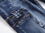 Ripped Slim Straight Fit Biker With Zipper Deco Dark Blue Us 32