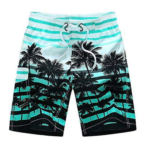 LAND COLORFUL STRIPE COCONUT TREE BEACH SHORTS SWIM TRUNKS BLUE 3334 WAIST